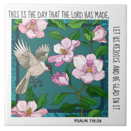 Färgade blommor och fåglar w/ verse Psalm 118:24 Kakelplatta