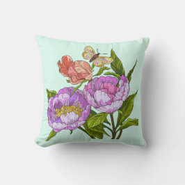 Färgade blommor, poppies och Butterflies på mynta Kudde