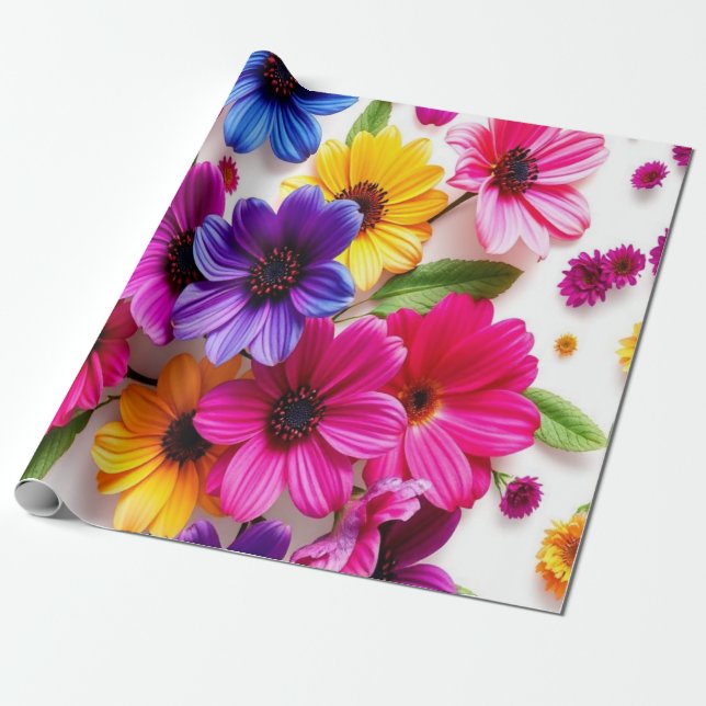 färgade blommor presentpapper (Utrullad)