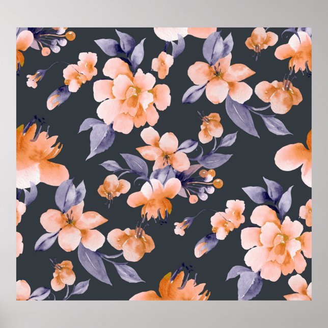 Färgade blommor Sömlös bakgrund Poster (Framsidan)