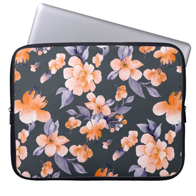 Färgade blommor, sömlös bakgrundsillustration laptop fodral (Framsidan)