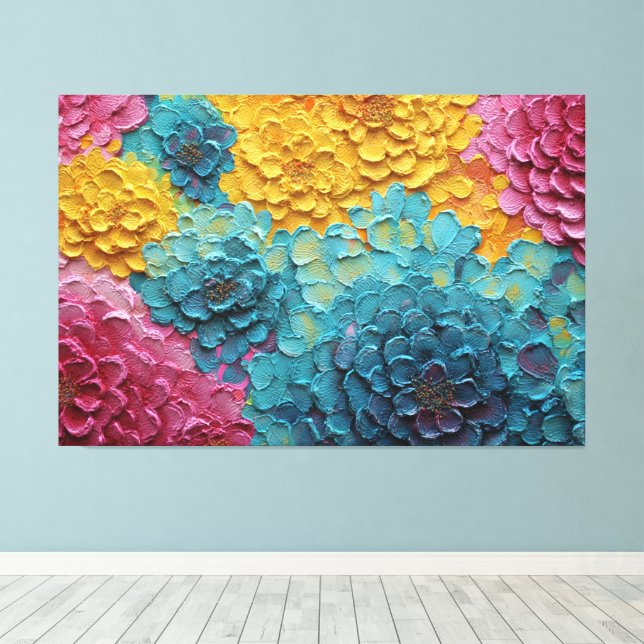 Färgade Blommor Texturerad Abstrakt Väggkonst Canvastryck (Insitu (trägolv))