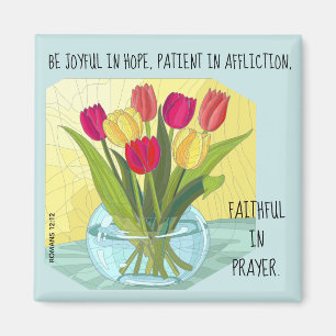 Färgade blommor (tulpaner) med romer 12:12 magnet