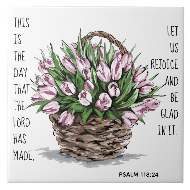Färgade blommor, vända från Psalm 118:24 Kakelplatta (Framsidan)