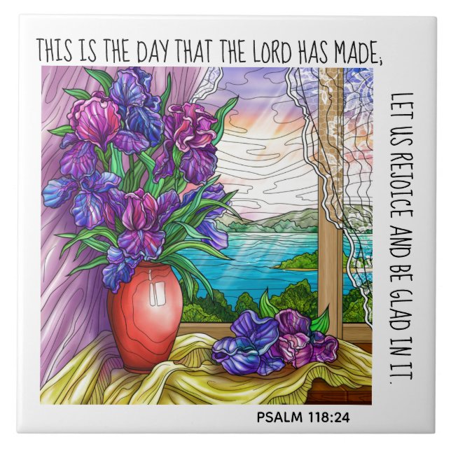 Färgade blommor, vända från Psalm 118:24 Kakelplatta (Framsidan)