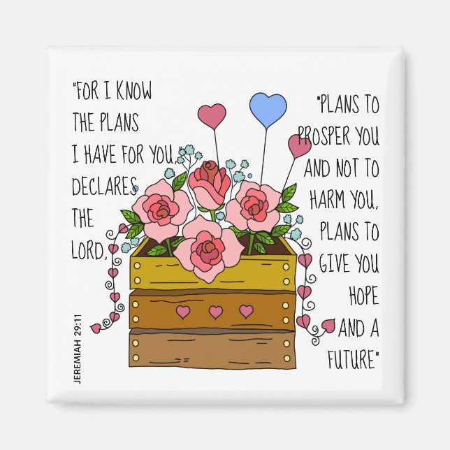 Färgade blommor, versa från Jeremiah 29:11 Magnet (Framsidan)