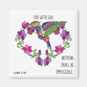 Färgade blommor, vikta från Luke 1:37 Magnet