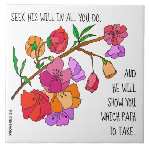 Färgade blommor, vikta från Proverbs 3:6 Kakelplatta