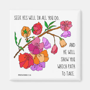 Färgade blommor, vikta från Proverbs 3:6 Magnet