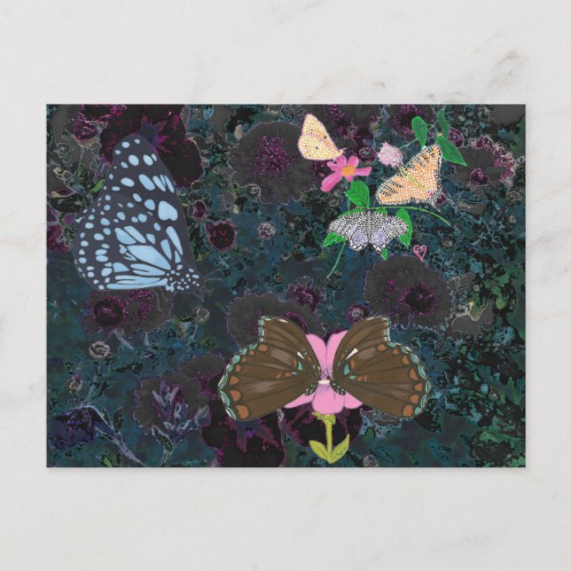 Färgade Butterflies Abstrakt Flowers Postcards Vykort (Framsida)