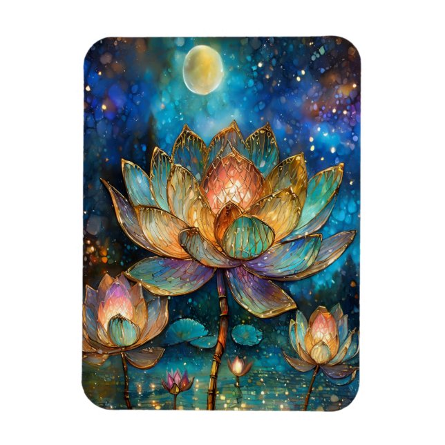 Färgade glaslotusblommor i månskenet magnet (Vertikal)