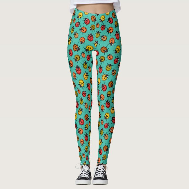 Färgade ladybuggar på turkos leggings (Framsida)