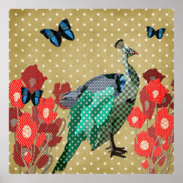 Färgade Peacock & Peonies Guld Stars Poster