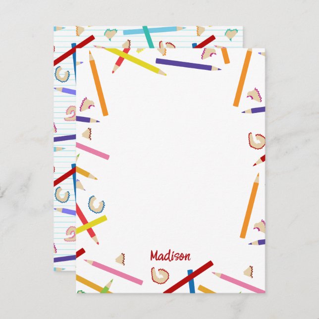 Färgade pennor Mönster Barn Anpassat namn Anteckningskort (Fram/baksida)