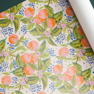 Färgade persikor med blommor presentpapper