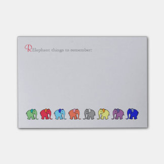 "Färgade RElephant som minns" regnbågen, elefanter Post-it Block