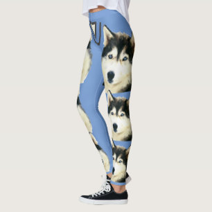 Färgade Siberian husky Söt Blue Leggings