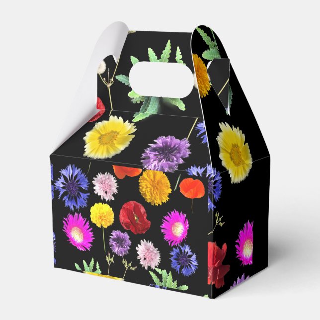 färgade sommarblommor på svart bakgrund presentaskar (Framsidan Sidan)