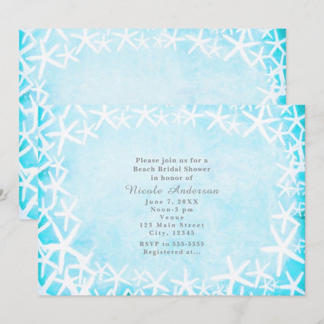 Färgade Starfish Aqua Blue Party-inbjudningar Inbjudningar (Fram/baksida)