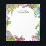 Färgade Succulents från Desk of, Personlig Anteckningsblock<br><div class="desc">Det här vackra anteckningsblocket har vattenfärgsövertoningar i nyanser av gröntar,  lila färger och nyanser samt din anpassning. Använda mallformuläret för att lägga till texten.</div>