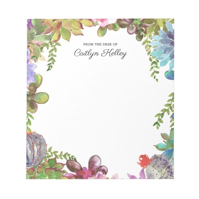 Färgade Succulents från Desk of, Personlig Anteckningsblock (Framsida)