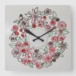 färgade tråd blommiga ornament fyrkantig klocka