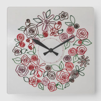 färgade tråd blommiga ornament fyrkantig klocka