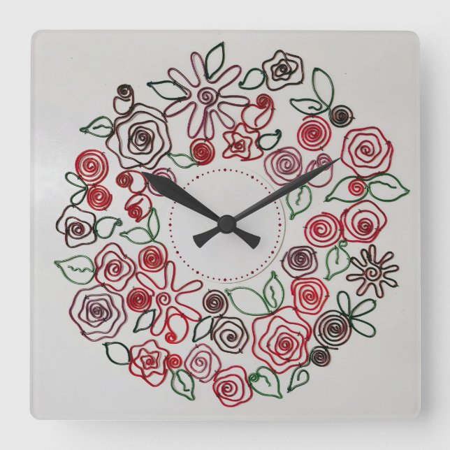 färgade tråd blommiga ornament fyrkantig klocka (Framsida)