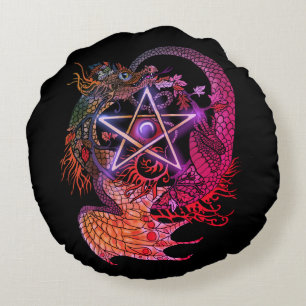 Färgaden Art nouveau Star/Pentacle Dragon Rund Kudde