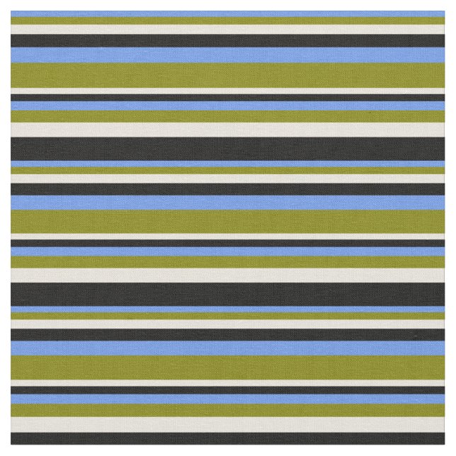 Färgaden Cornblomma, Grönt, Beige och Black Tyg (Närbild)