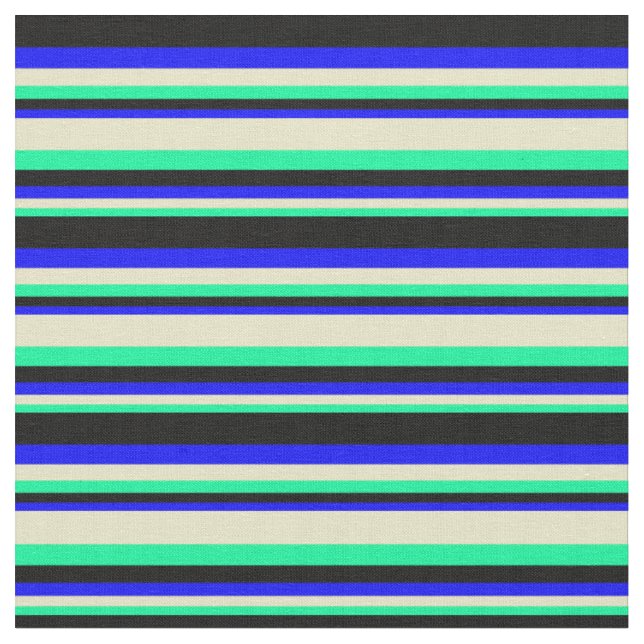 Färgaden grönt, Blek Goldenrod, Blue och Black Tyg (Närbild)