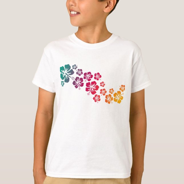 färgaden hibiscus blooms t-shirt (Framsida)