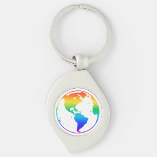 Färgaden jorden Rainbow Swirl Silverfärgad Nyckelring
