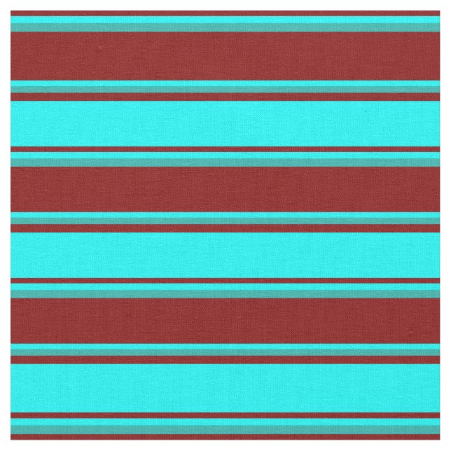 Färgaden Maron, Aqua & Light Sea Grönt Linjer Tyg (Närbild)