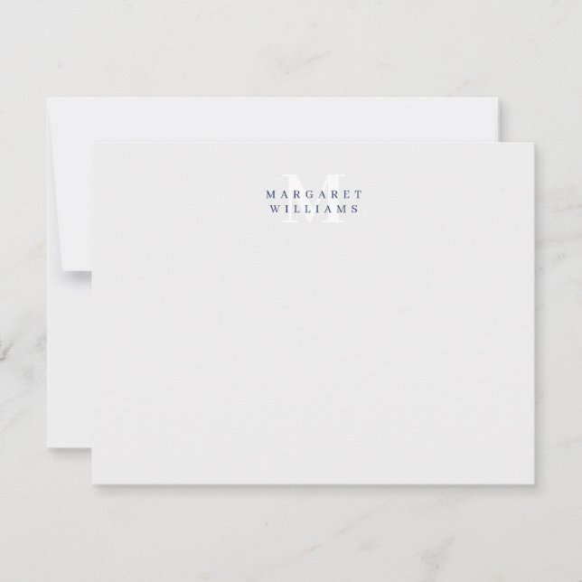 Färgaden Monogram Namn för marin blå Anpassningsba Anteckningskort (Framsida)