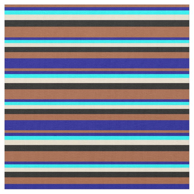 Färgaden Sienna, Mörk blått, cyan, Beige och Black Tyg (Närbild)