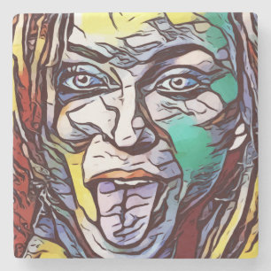 Färgaden Woman Girl Graffiti Paint Art Ansikte Öga Stenunderlägg