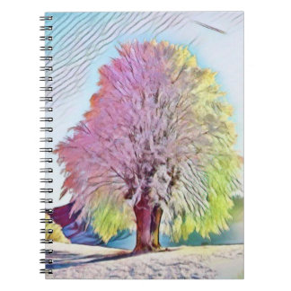 Färgadens moderna vattenfärg snöade träd anteckningsbok