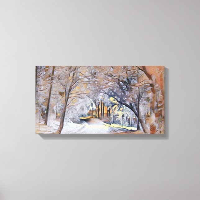 Färgadens moderna vattenfärg snöade träd canvastryck (Framsida)