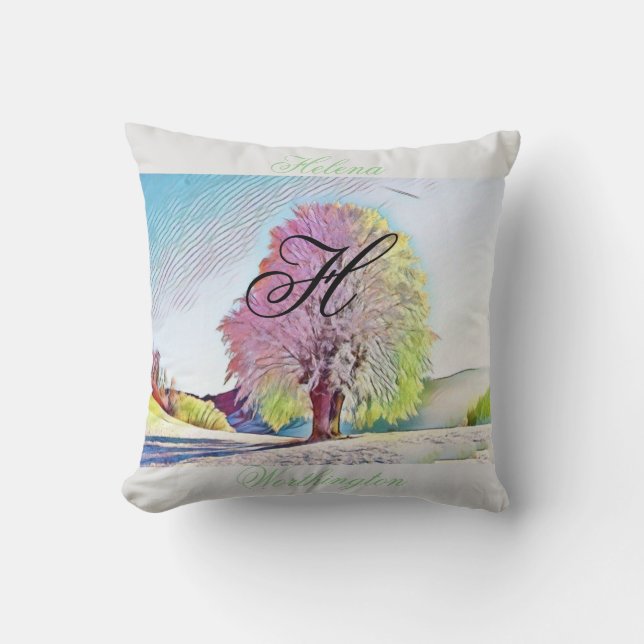 Färgadens moderna vattenfärg snöade träd kudde (Framsida)