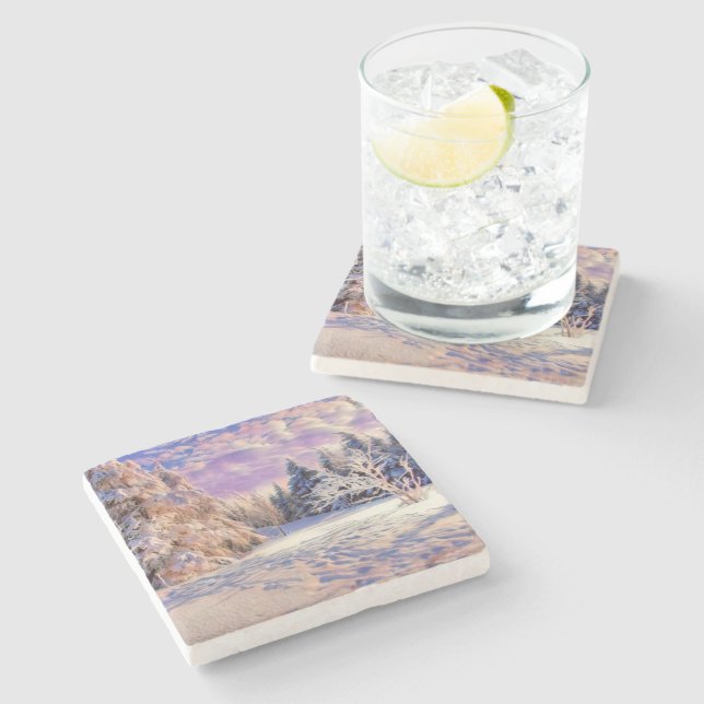 Färgadens moderna vattenfärg snöade träd stenunderlägg (Sidan)