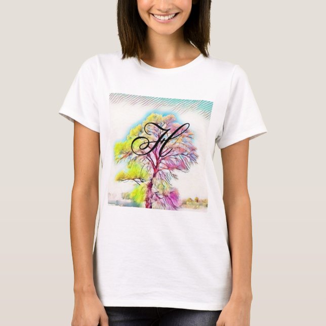 Färgadens moderna vattenfärg snöade träd t shirt (Framsida)