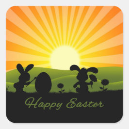 Färgägg för kute Påskhare Fyrkantigt Klistermärke