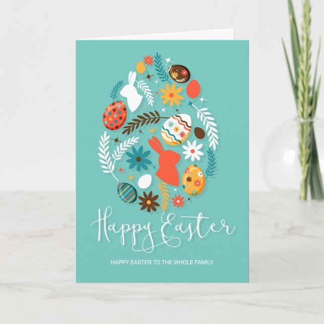 Färgägg och blommor Glad påsk Helgkort (Framsida)