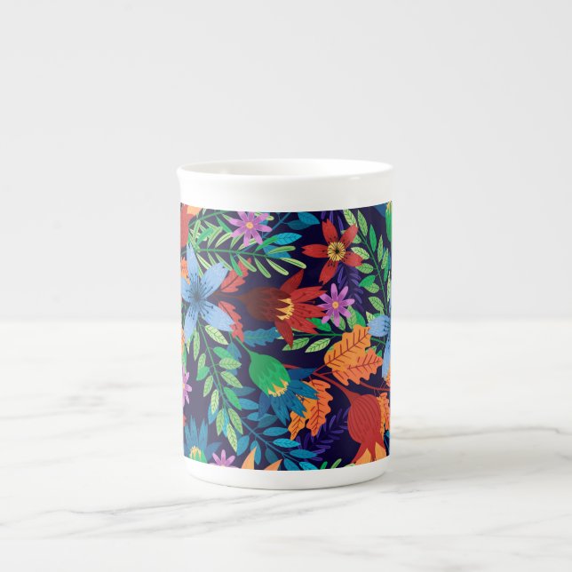 Färgämne exotiskt Blommönster-32436 Benporslin Mugg (Framsidan)