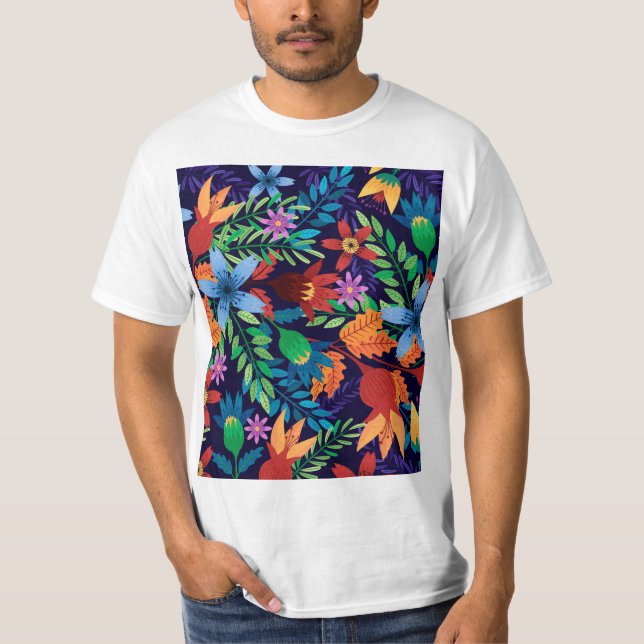 Färgämne exotiskt Blommönster-32436 T Shirt (Framsida)