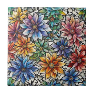 Färgämnen av Abstrakt Mosaic Flowers Kakelplatta