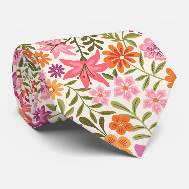 Färgämnen av botaniskt fet blommönster slips (Rullad)