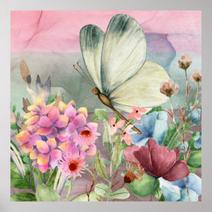 Färgämnen av fjäril Kisses bland vilda blommor Poster