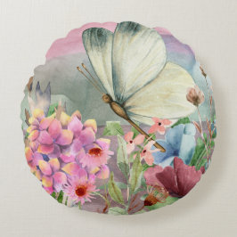 Färgämnen av fjäril Kisses bland vilda blommor Rund Kudde